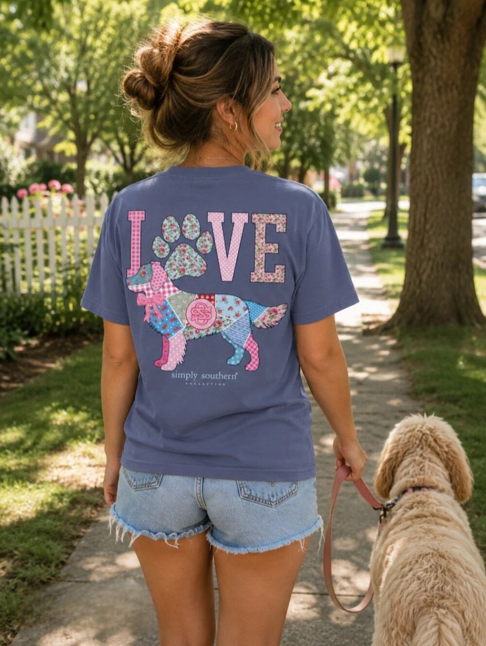 🐕🐾 NWT Simply Southern "DOG🐕 LOVE🐾 Graphic T-Shirt" in Denim👖/Pink🎀🩵🌹XXL